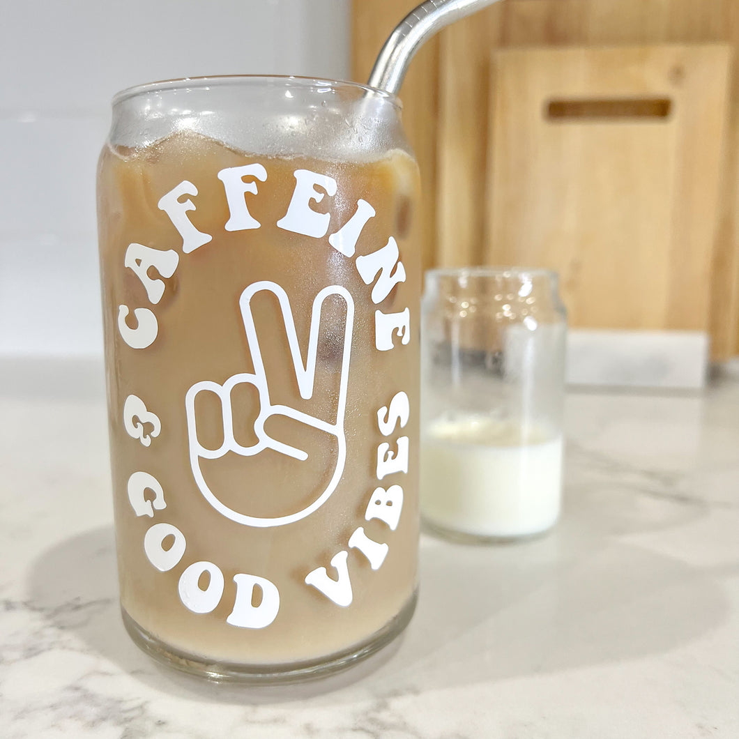 Caffeine & Good Vibes Glass Cup